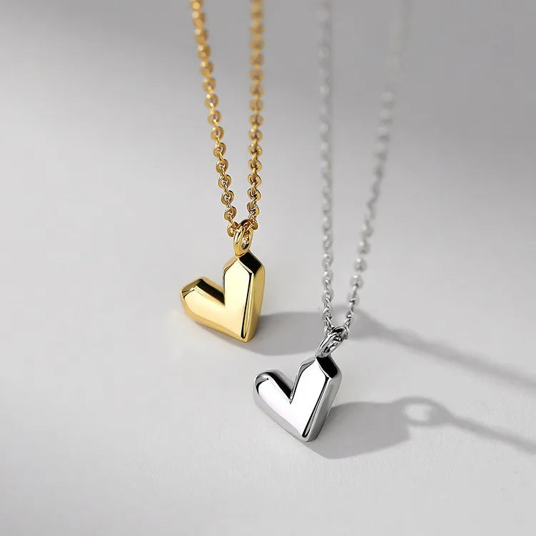 Fine 925 Sterling Silver Simple Heart Pendant Necklace 18k Gold Women Fashion Mini Heart Pendant Necklace