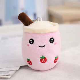 Soft Pendant Strawberry Milk Tea Cute Boba Plush Bubble Tea Plush Keychains Toys Stuffed Toys Kawaii Boba Tea Plushie Keychain