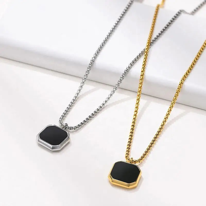 Customize Enamel Hip Hop Punk Square Shape Pendant Necklace Fashion Jewelry Accessories for Men Stainless Steel Pendant Necklace