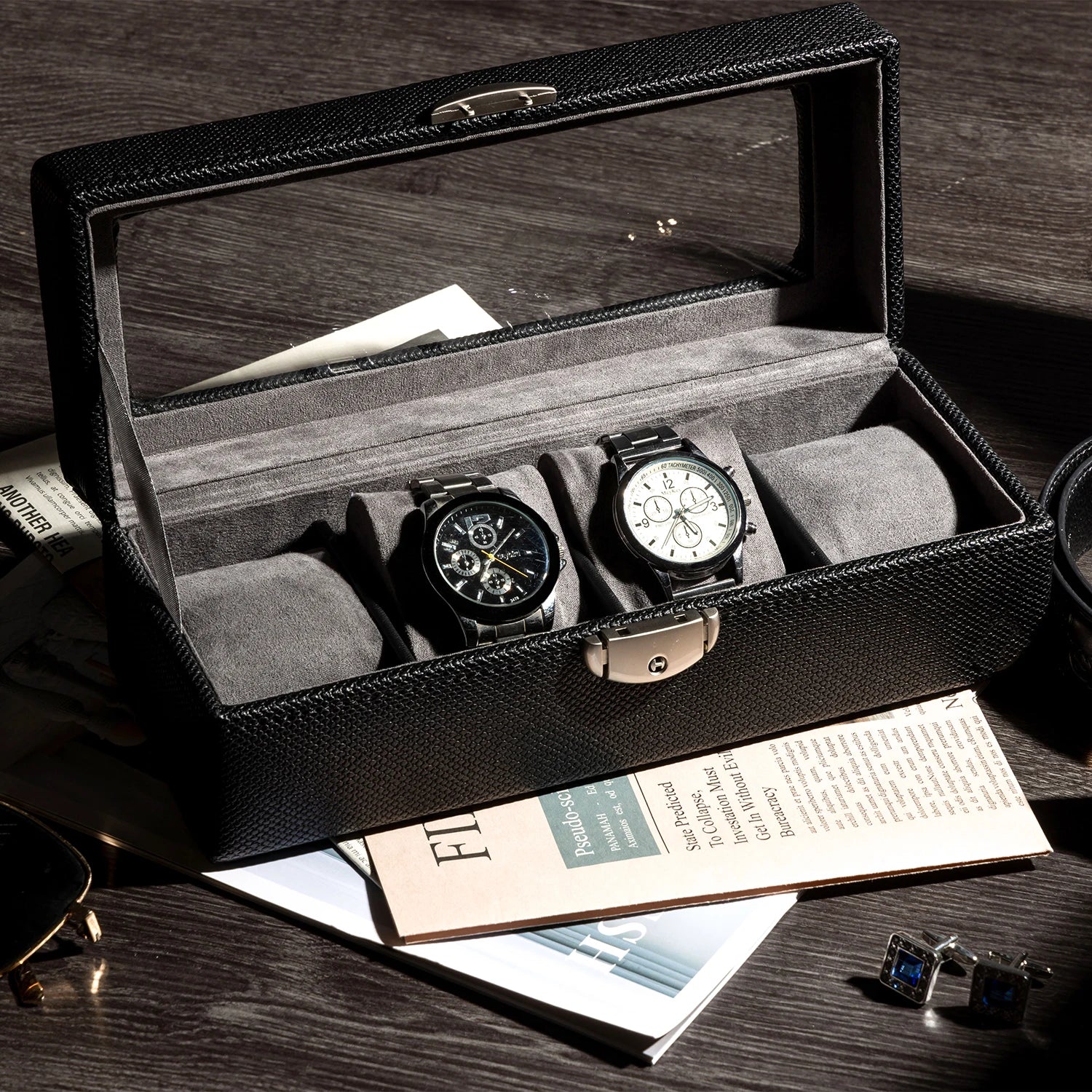 HX Modern Rectangle PU Leather Multifunction Watch Box RLX MS#10488 CN;GUA