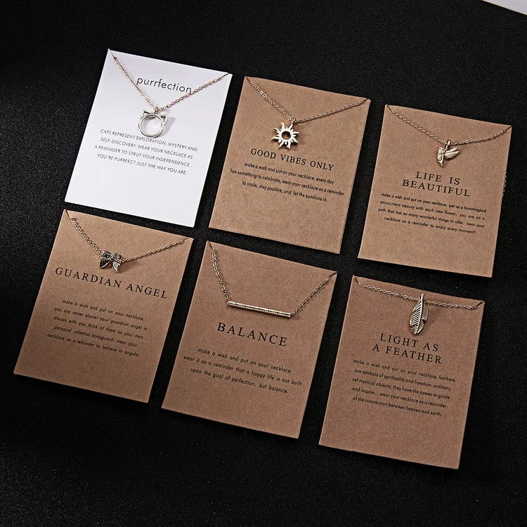 Fashion Creative Gift Gold Plated Charm Pendants Good Luck Balance Make a Wish Card Lady Women Necklace Jewelry for Girls