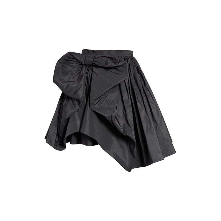 Women's Customizable Breathable Satin Midi Skirt with Asymmetric Bow Detail Empire Waistline for Summer
