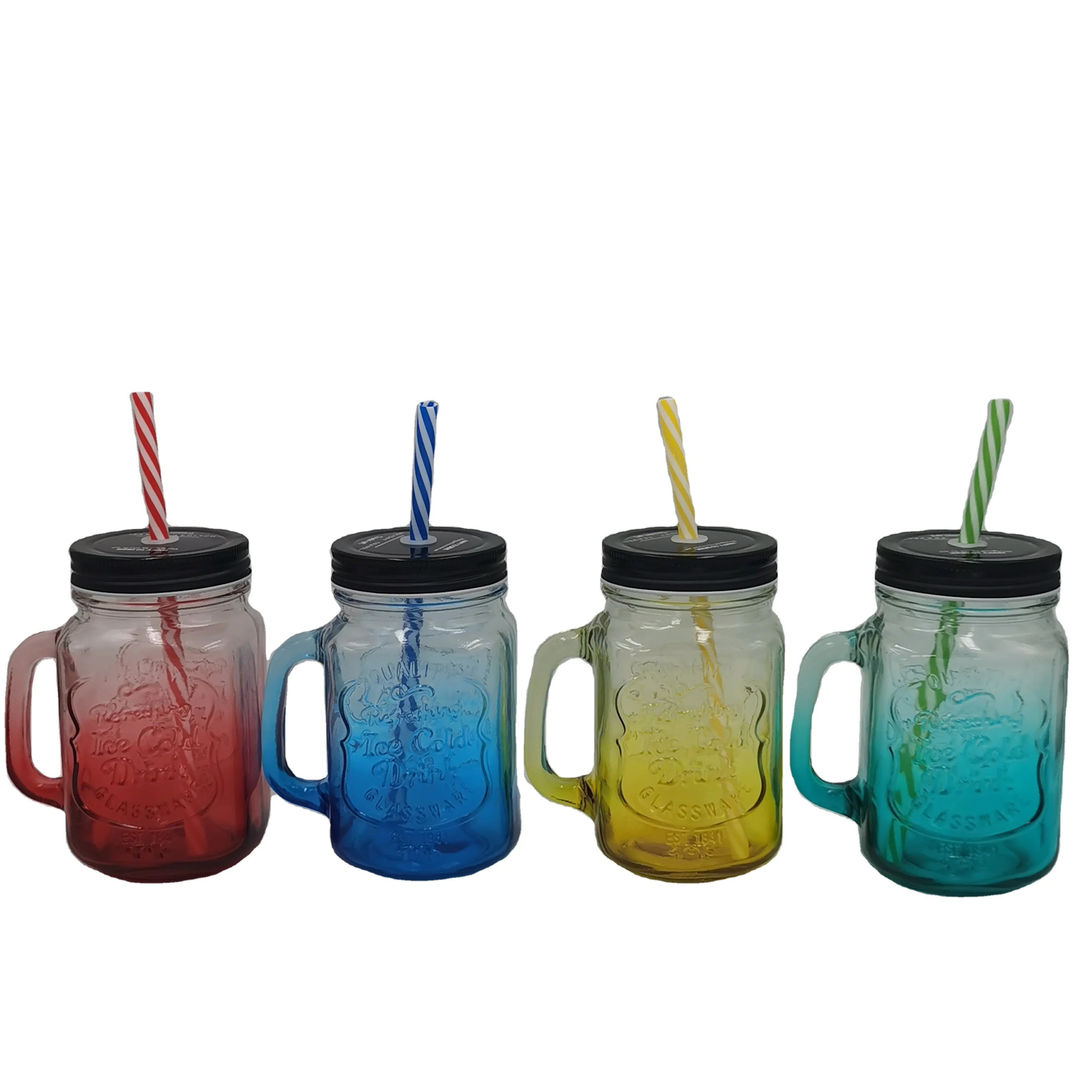 In Stock Factory Colorful 500ml Red 16oz Square Glass Mason Jars Screw Cap Screen Printed Carton Packed