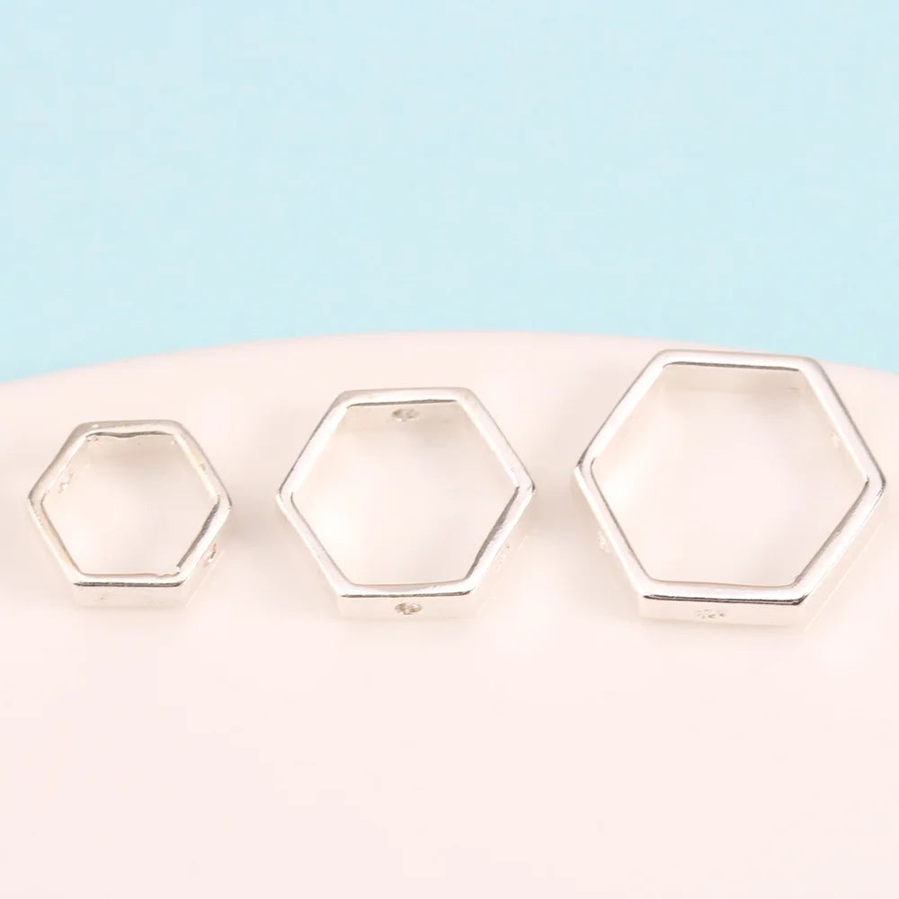 8mm 10mm 12mm 925 Sterling Silver Hexagon Shaped Blanks Stone Pendant Bezel for Jewelry Making