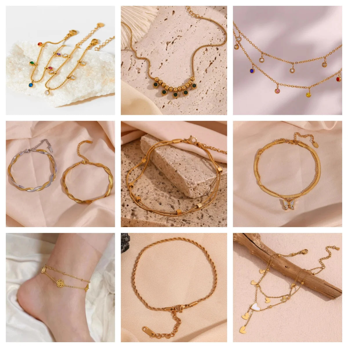 Women's Stainless Steel Gold Plated Anklet Fashion Light Luxury Explosion Spliced Foot Decoration