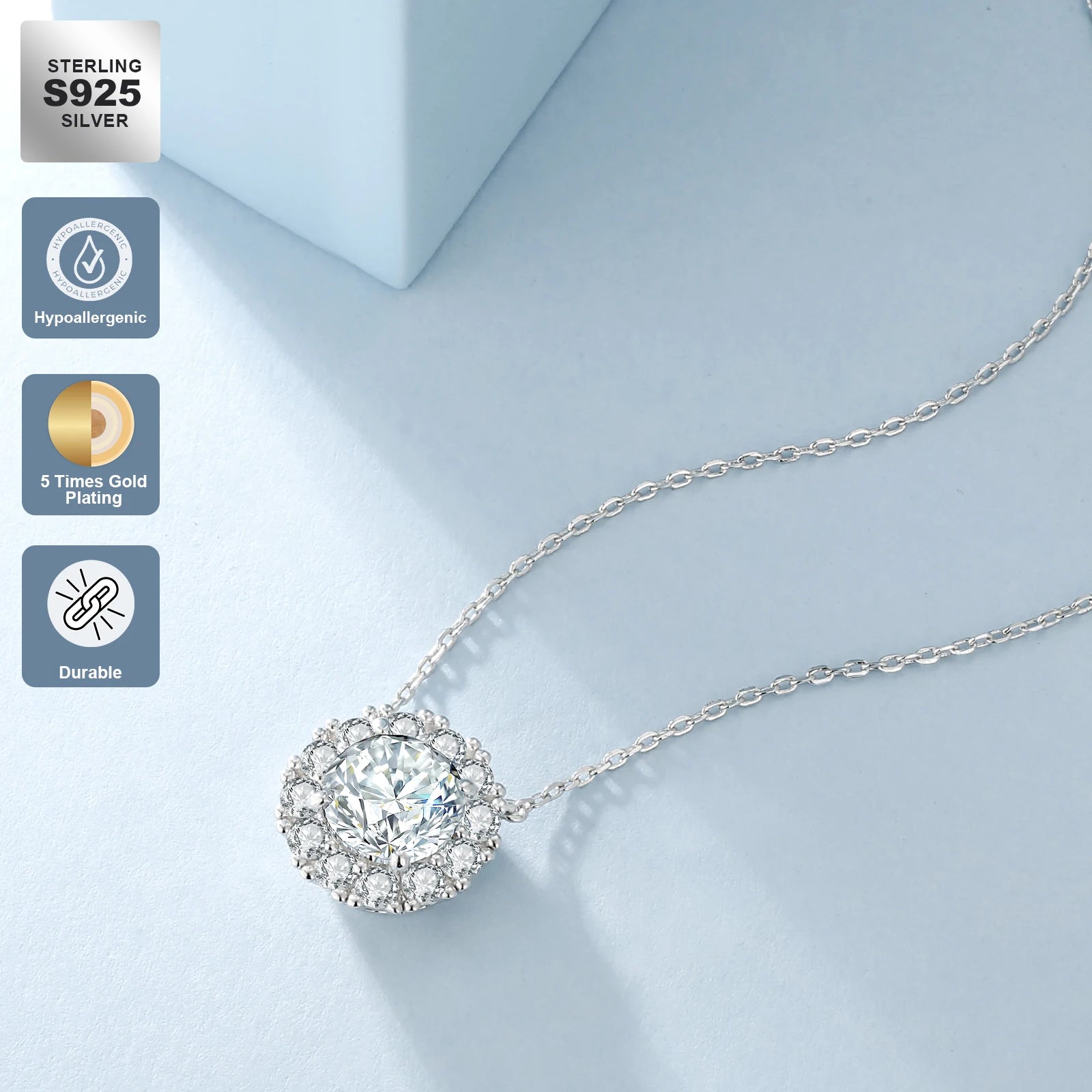 Free Ship to USA 14K Gold Plated 925 Sterling Silver 1-2 Carats Flower Moissanite Diamond Cross Heart Pendant Necklace for Women