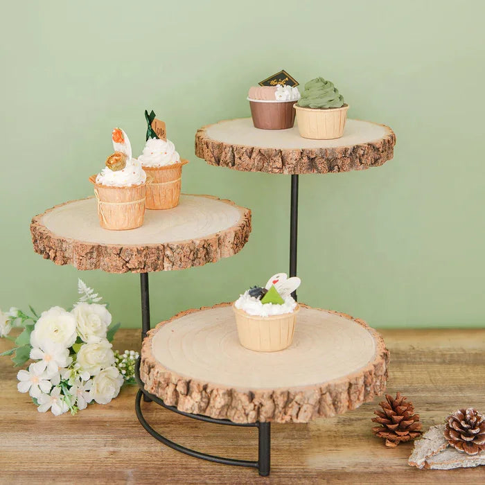 3-Tier Wood Slice Cheese Board Cupcake Stand Rustic Centerpiece Industrial Style Cake Stand
