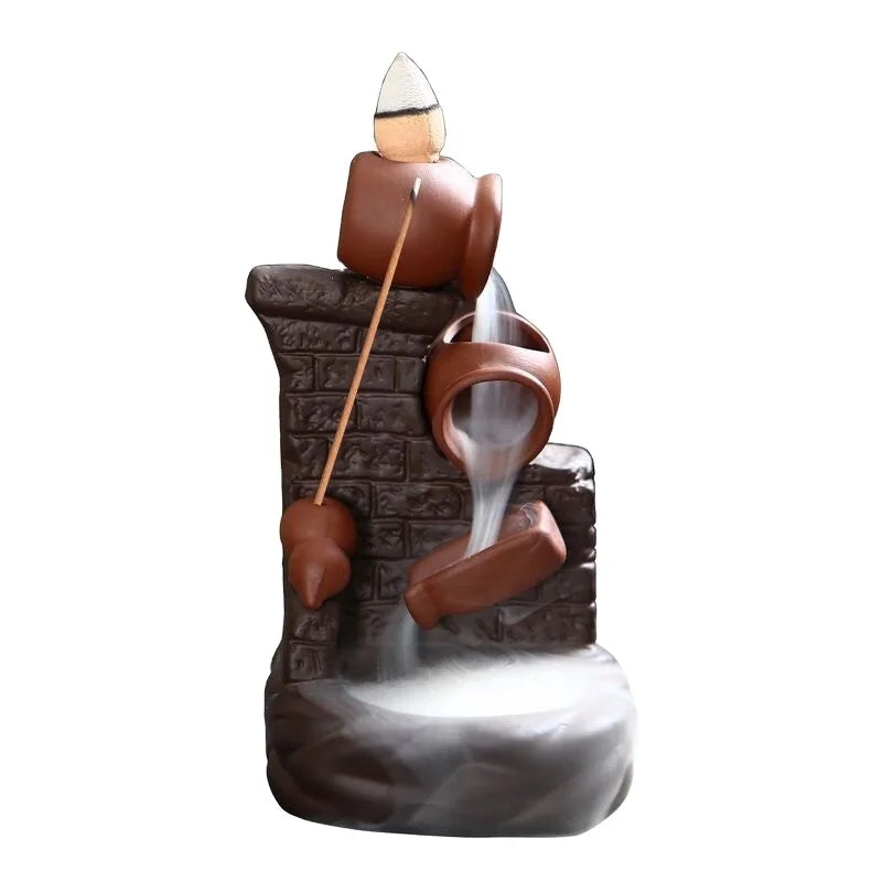 8**7*13.5cm Hot Selling Old Wall Ceramic Backflow Incense burner Waterfall Censer Stoneware Cheap Cone Holder for Yoga Mediation