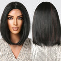 Front Lace Short Straight Black Synthetic Lace Wigs Highlight Red Brown Bob Hairline Lace Wigs for Afro Women Daily