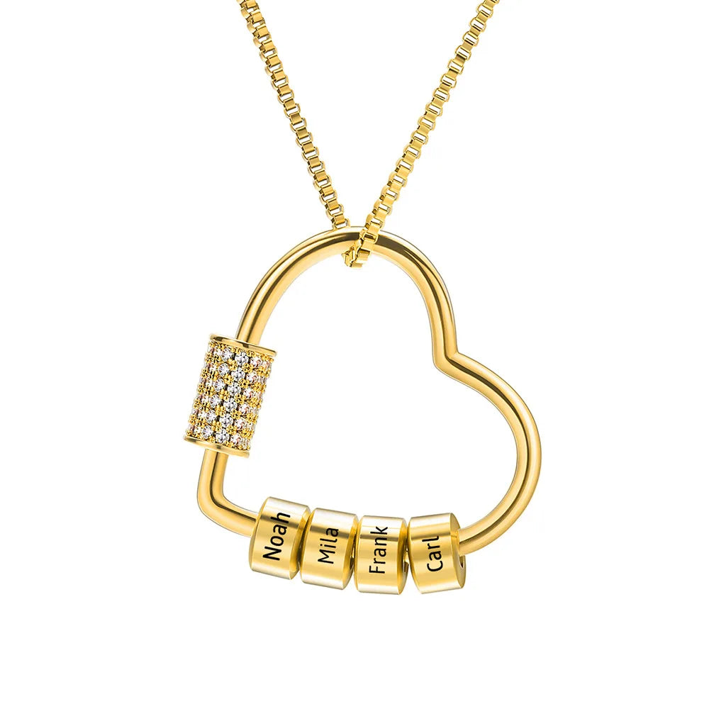 2024 Custom Gold Stainless Steel Engraved Name Necklace Lover Family Gift Personalized Heart Pendant Woman Couple Wedding Party