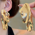 Irregular Metal Shiny Earrings Fashionable and Versatile Earrings Exaggerated Temperament Earrings
