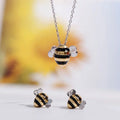 Korean Cute Honeybee Ear Stud Necklace Women Hypoallergenic Fine S925 Sterling Silver Bee Pendant Necklace Earrings for Girls