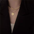 Fashion Queen Elizabeth Coin Pendant Stainless Steel Vintage Clavicle Gold Double Layered Chain Necklace for Unisex