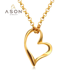 Ason Fashion Jewelry Womens Irregularity Heart Locket Necklace 18k Gold Plated Stainless Steel Pendant love Necklace for Couples
