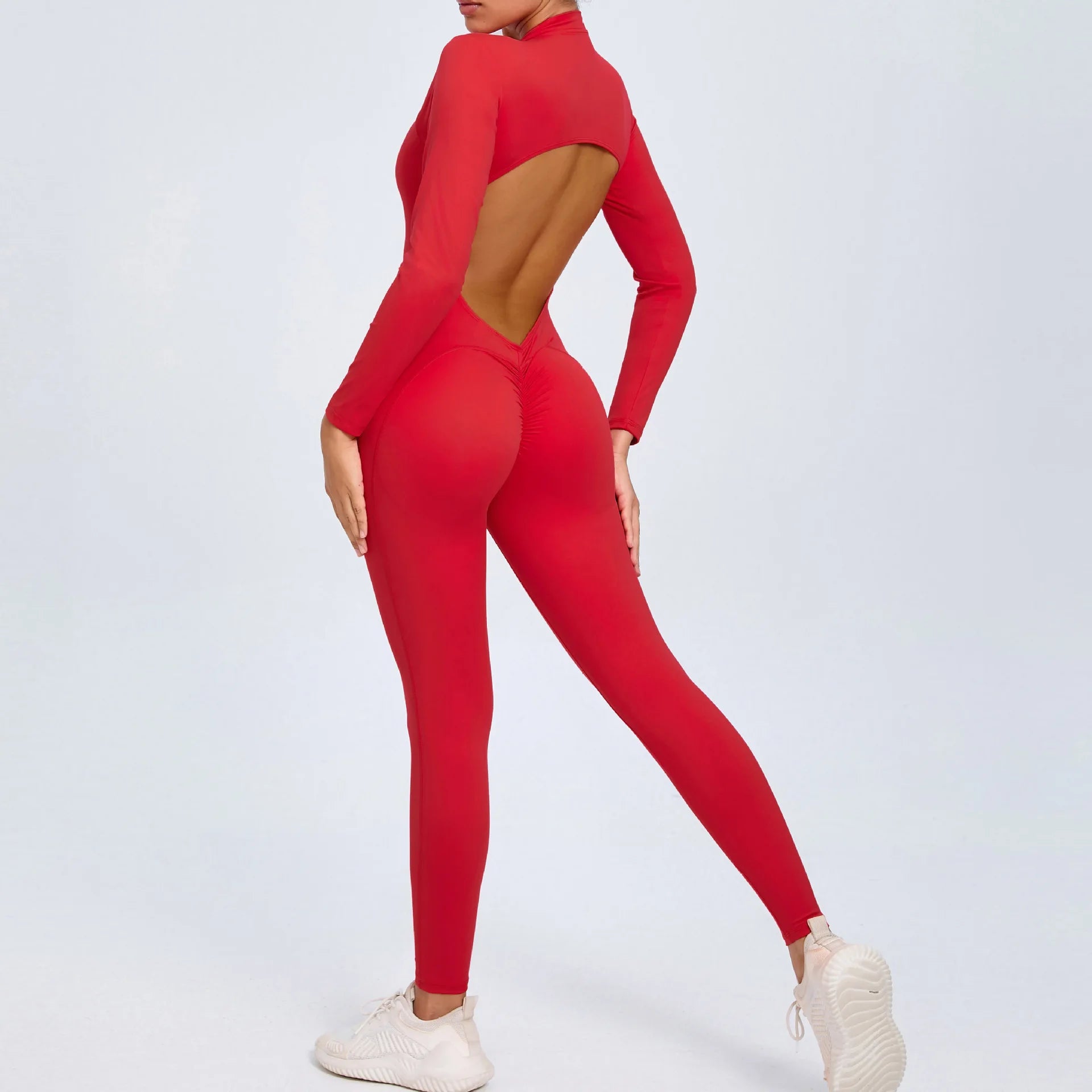 High Quality Women's Gym Fitness Bodysuit Long Sleeve Zipper Custom Logo Beautiful Back Workout Jumpsuit for Women