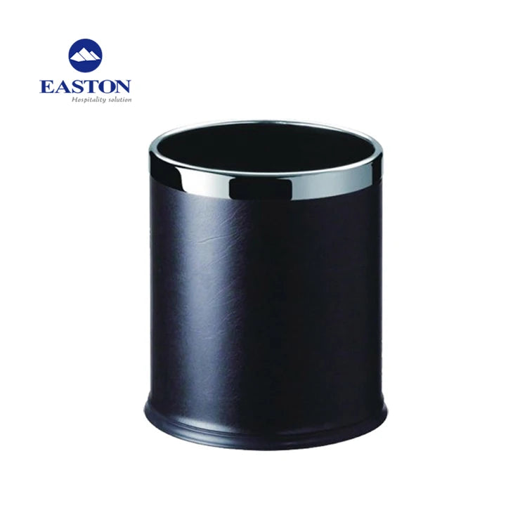 5 Star Hotel Leatherette Wrapped Outside Round 10l Bin Plastic Liner Metal Matt Back Finished Waste Bin