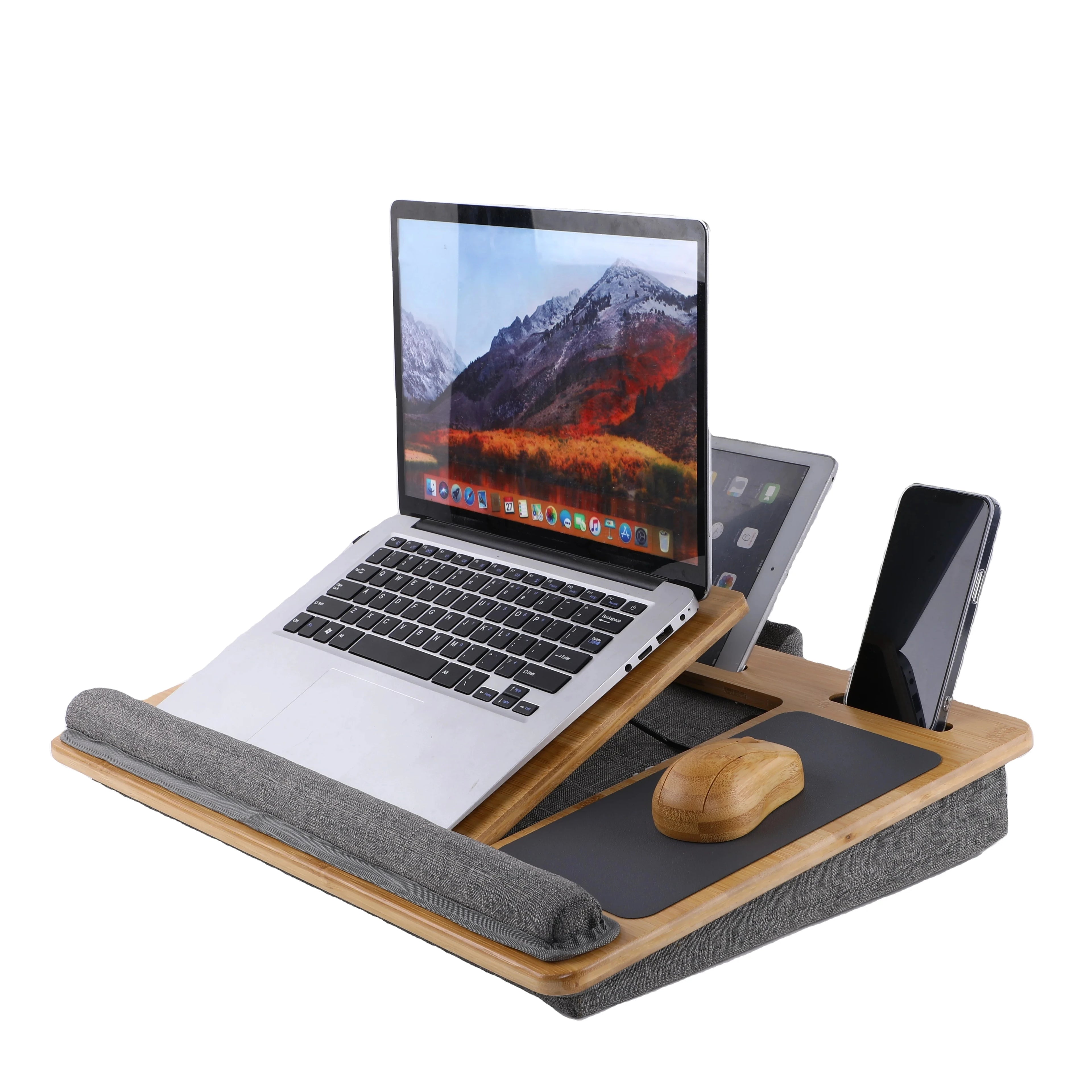 Office Furniture OEM Multi-Function Bamboo Computer Desk Portable Lap Tray Kids Study Table with Phone Holder