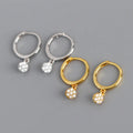 Real 925 Sterling Silver Small CZ Hoop Earrings Flower Pave Women's Birthday Party Jewelry Gold Plated Zircon Accessories Gift