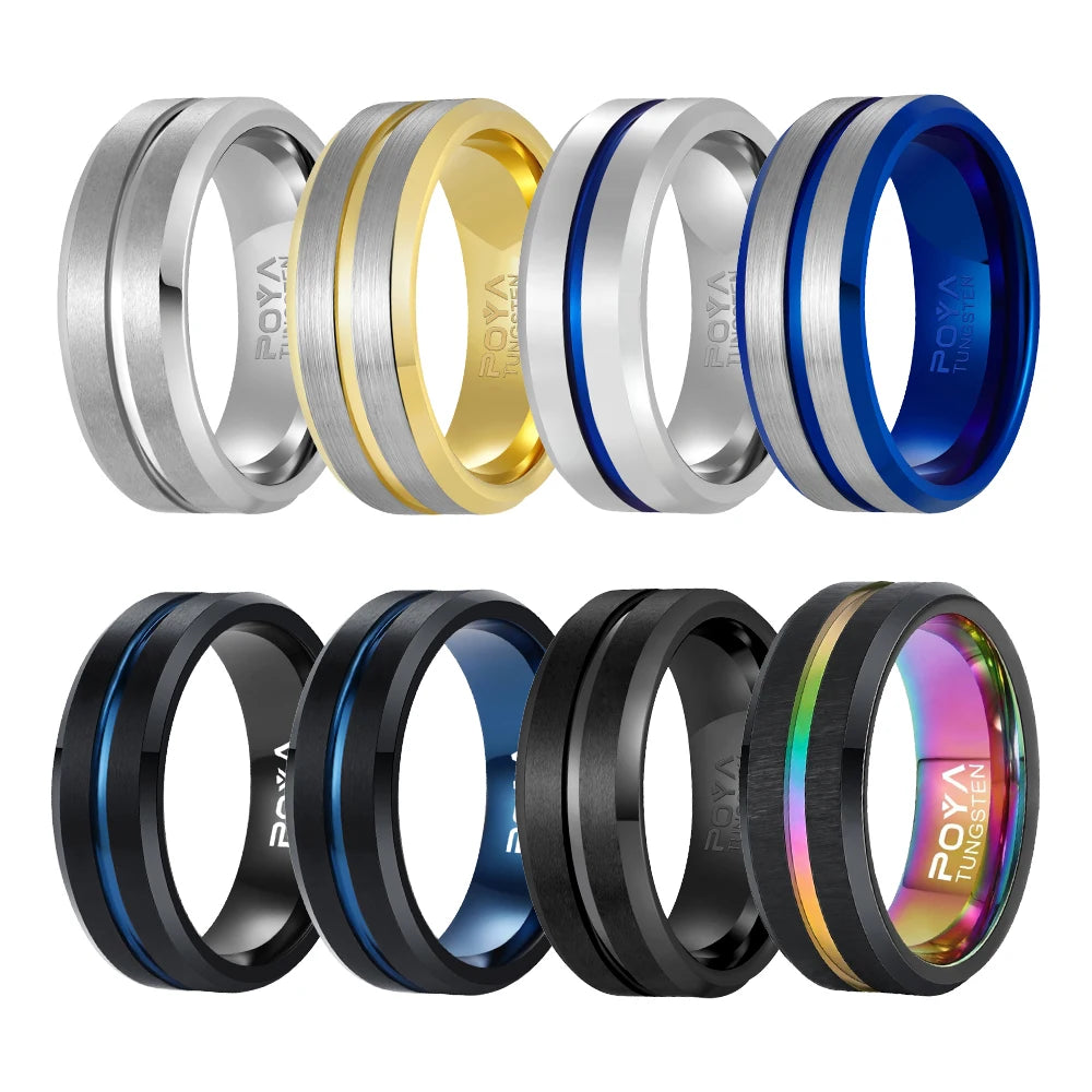 POYA Hot Sell 8MM Simple Wedding Bank for Men or Women Classic Style Tungsten Rings