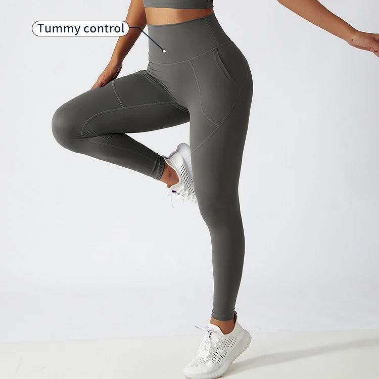 OEM Sports No Front Seam Workout Leggings Yoga Gym Wear High Waist Womens Yoga Pants With Pockets