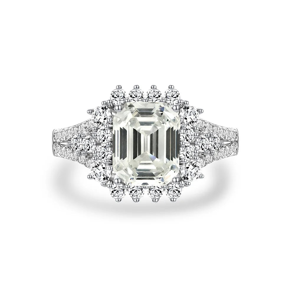 Luxury 8x10mm Emerald Cut White Zirconia Diamond 925 Silver Jewelry Eternity Rings for Women