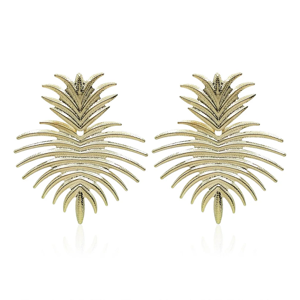 Irregular Fashion Gold Plated Alloy Leaves Earrings Exaggerated Vintage Big Metal Drop Earrings for Women Wholesale Accessories