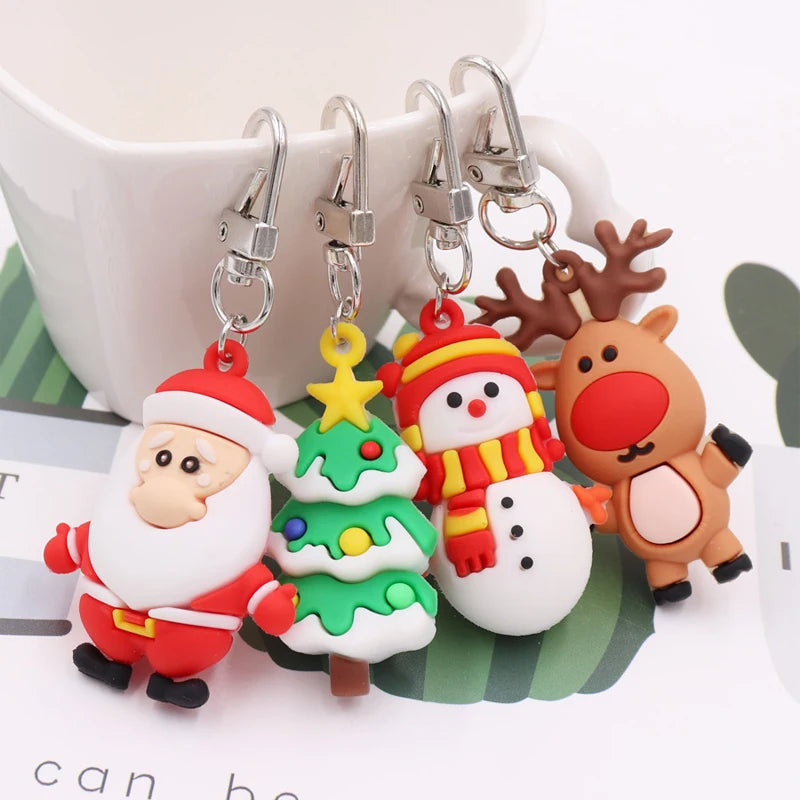 Custom Design Rubber Keychain Christmas Snowman Souvenir Key Chain Cute Style Elk 3D Pvc Keychain Bag Pendant