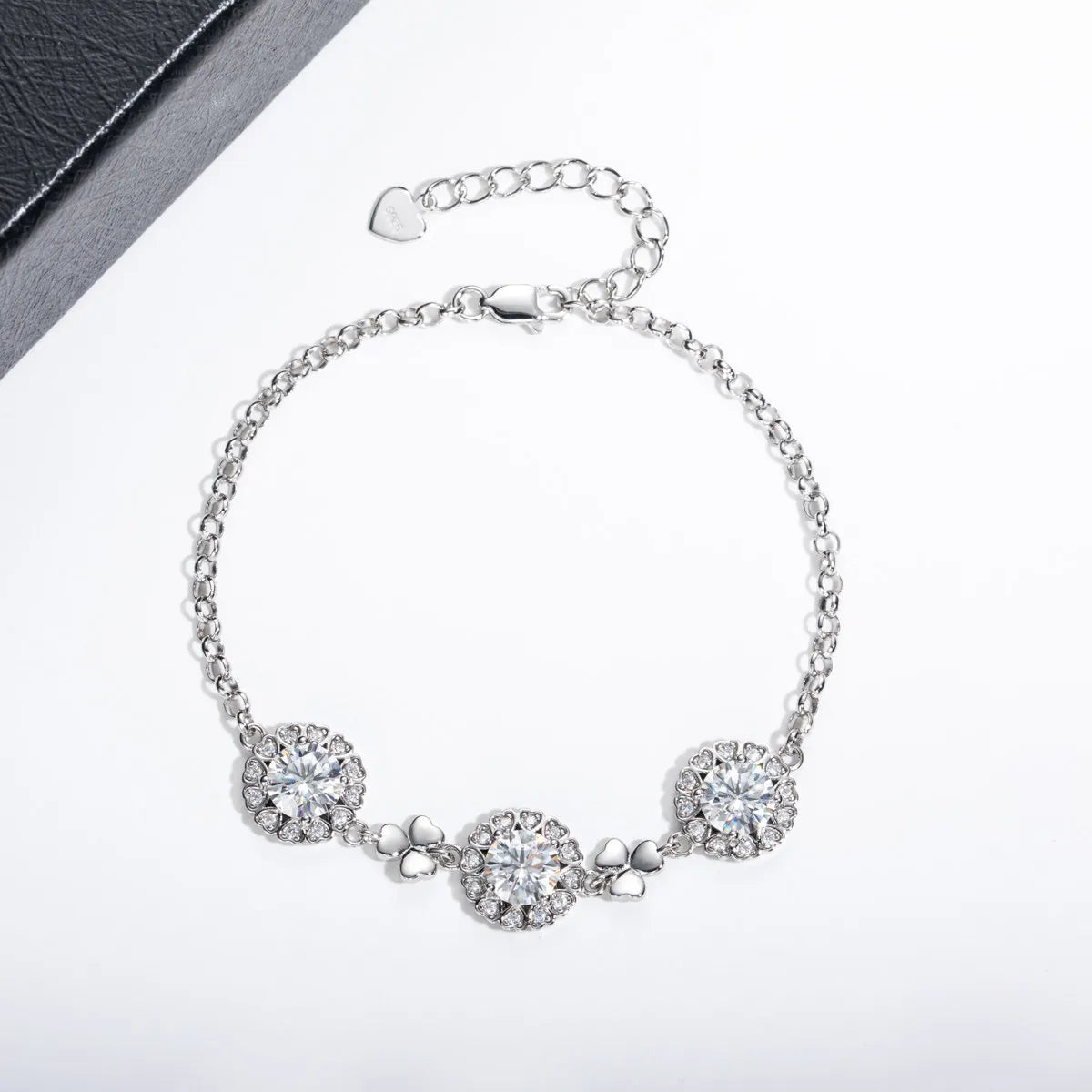 Fashion Luxury Fine Jewelry Chain Link Heart Shaped S925 Sterling Silver Micro-Inlaid Moissanite Bracelets Classic Women