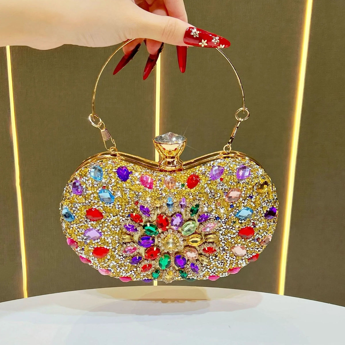 2026 Hot Fashion Crystal Handbags Women Handbags Single Strap Shoulder Hand Bag Small Designer Metal Handle Rhinestone Handbag MegaBDM