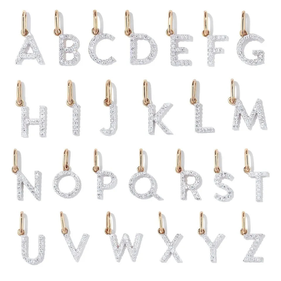 High Quality A-Z Custom Rhinestone Small Alphat Letters Zircon Gold Plated Jewelry Letter Silver Pendant for Necklace Women