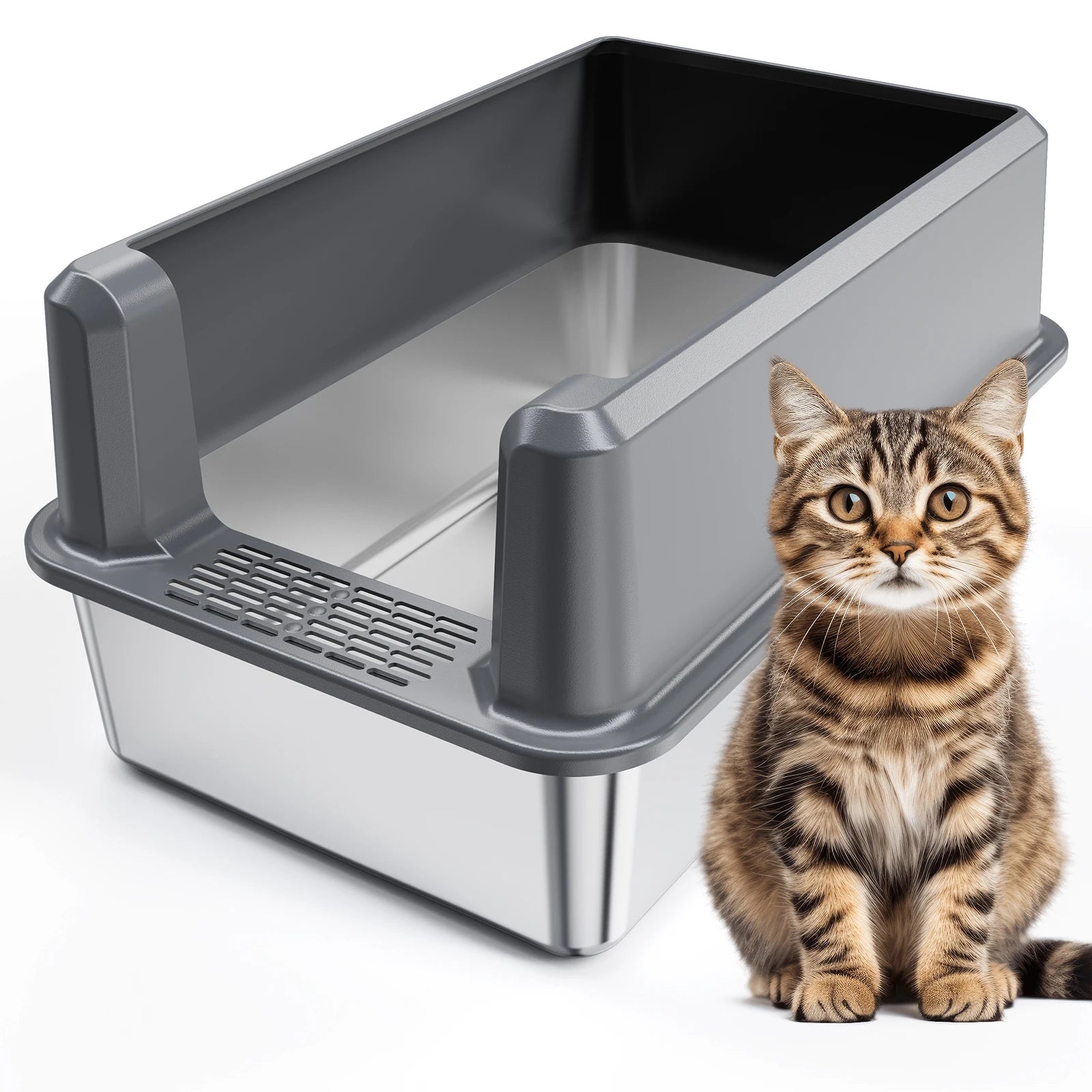 XL Big Size Durable Cat Litter Box Eco-Friendly Odor Control Easy Cleaning Multicats Training Toilet Stainless Steel ABS Cats