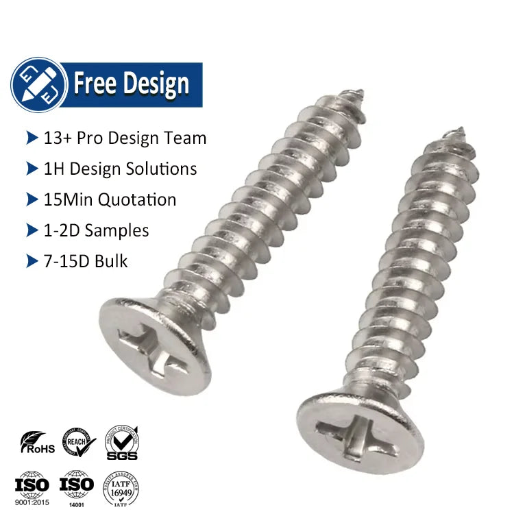 304 Stainless Steel Self Tapping Screw M3 M4 316 Flat CSK Countersunk Head Cross Recessed Self-tapping Screw