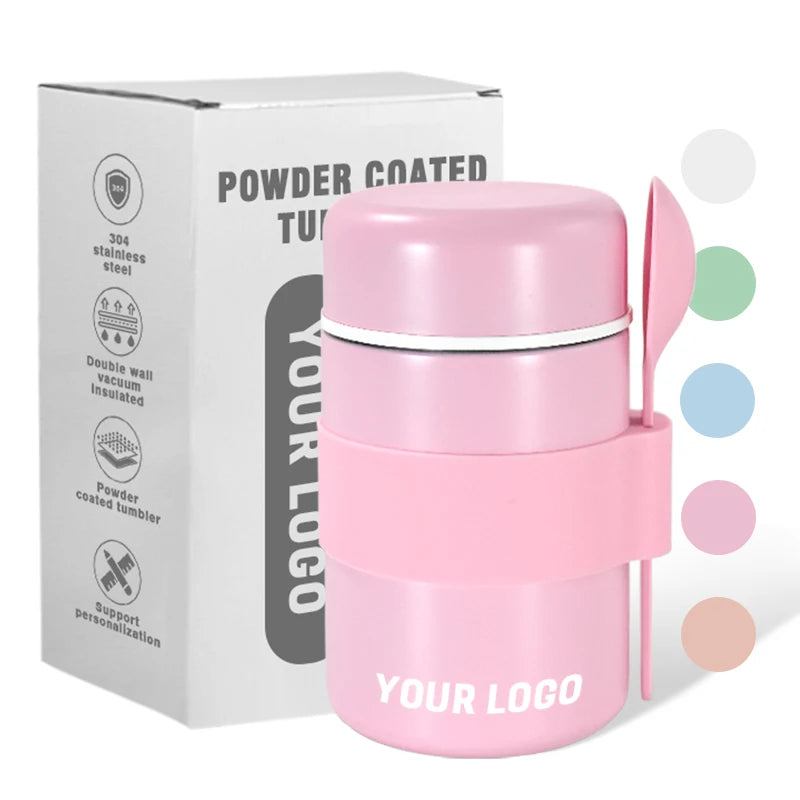 Logo Custom Mini Smoulder Stew Pot Porridge Cup Double Walled 304 Stainless Steel Vacuum Water Bottle with Spoon