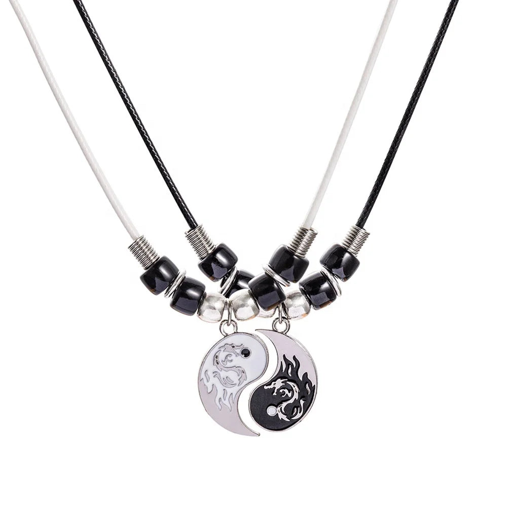 Popular Yin Yang Couple Pendant Necklace Compile Splicing Woven Bracelet Necklace for Friend Couple