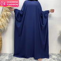 6689# Premium Crew Neck Navy batwing Closed Abaya Maxi Dresses With Elasticated Cuff Back Zipper for Muslim Women 2023 Eid