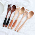 Wholesale Handmade Home Tableware Dinnerware Rice Soups Utensil Cutlery Wooden Spoon Fork Set for Kitchen