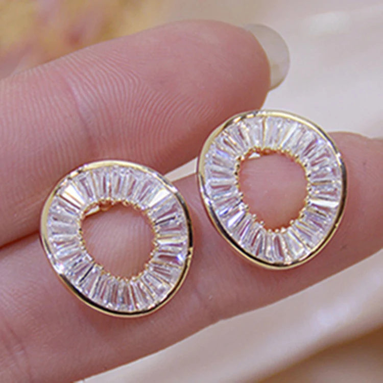 CAOSHI Unique 18k Gold Plated Geometric Pave Crystal Hollow Circle Party Bridal Stud Earrings for Women