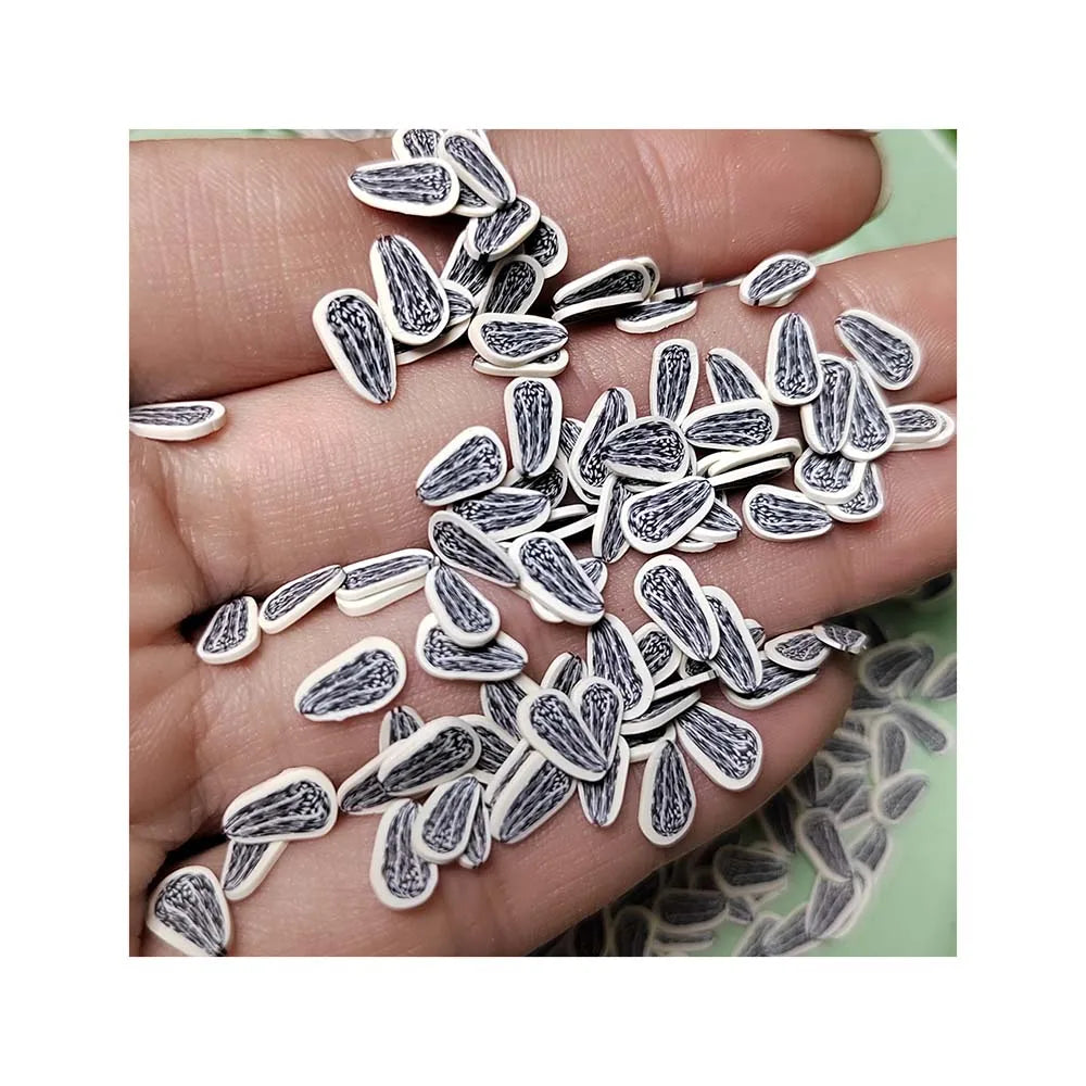 Cute White Mix Black 5mm Melon Seeds Tiny Polymer Soft Clay Artificial Bead for Kids DIY Slime Stuffings