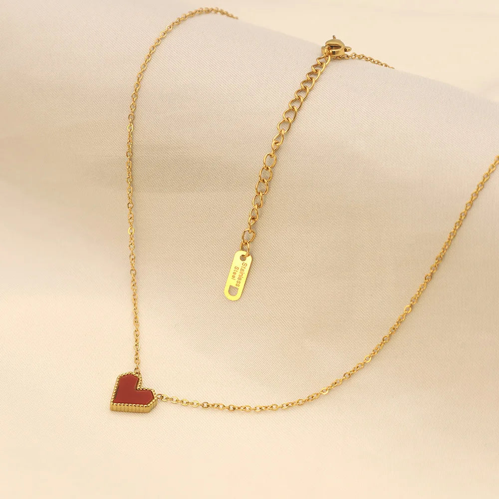 Luxury Vintage Valentines Day Gift Gold Stainless Steel Necklace Acrylic Love Collar Chain Red Heart Necklace for Women