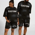 Low MOQ Custom Women's Acid Wash Embroidery Terry T-Shirt and Short Set Above Knee Casual Daily Wear for Summer Season