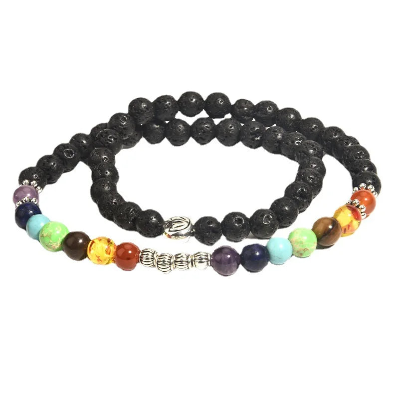 Hot Selling Unisex 7 Chakra Yoga Bracelet 6mm Volcanic Stone Life Tree Beaded Hand-Strung Bracelet Perfect Wedding Gift