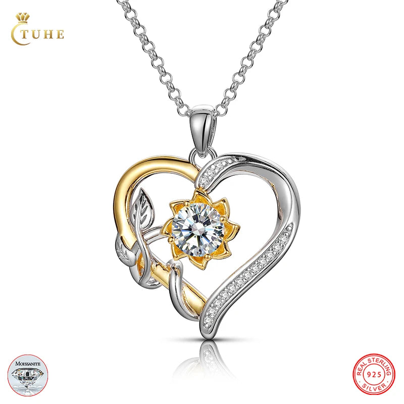 Hot Selling Girl Gift 925 Sterling Silver VVS Moissanite Diamond Heart Love Eternity Pendant Necklace for Women