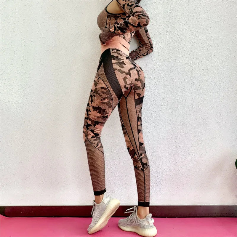Female Activewear Camouflage Workout Sets Fitness Yoga Sets Women Seamless Leggings Sets