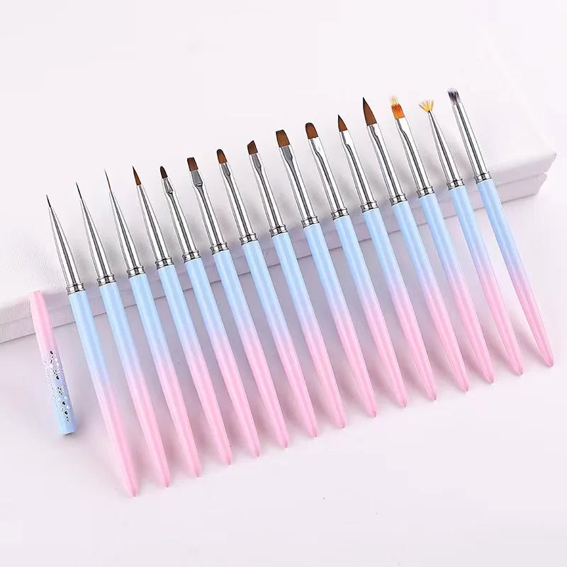 Nail Pen Nylon Gold Metal Handle Silicone Art Dotting Nail Brush Set Painting UV Gel Liner Nail Brush