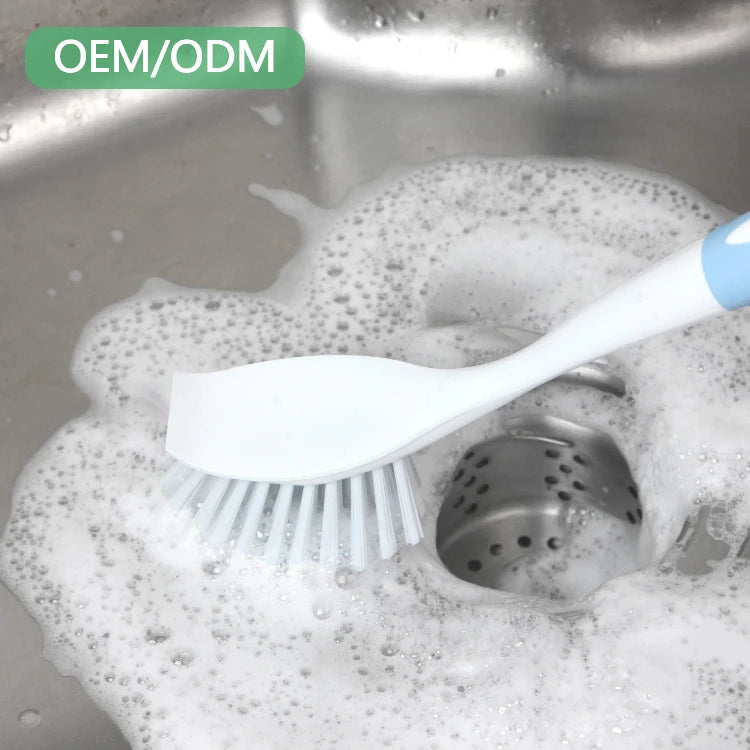 Best Selling Plastic Dish Brush with Long Handle Built-in Scraper for Kitchen Sink Cleaning Scrubber Brush for Dishes Pans Pots