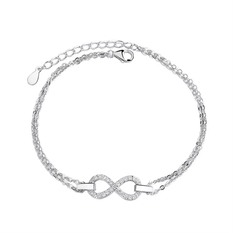 Fine Jewelry Cubic Zirconia Infinity Charm Bracelet 925 Sterling Silver Double Layer Chain Bracelet For Women Girls Gifts