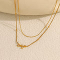 Personalized 18K Gold Plated Double Layer Olive Leaf Branch Zircon Pendant Stainless Steel Necklace
