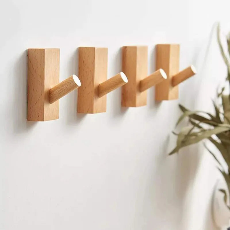 Simple Design Solid Heavy Duty Coat Rack Decorative Hooks Single Organizer Wall Mounted Rectangle Beech Wooden Hook