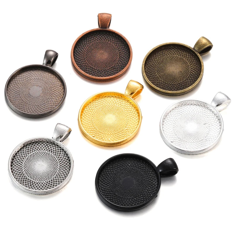 7 Colors 25mm Necklace Pendant Setting Cabochon Cameo Base Tray Bezel Blank Fit 25mm Cabochons Jewelry Making C26