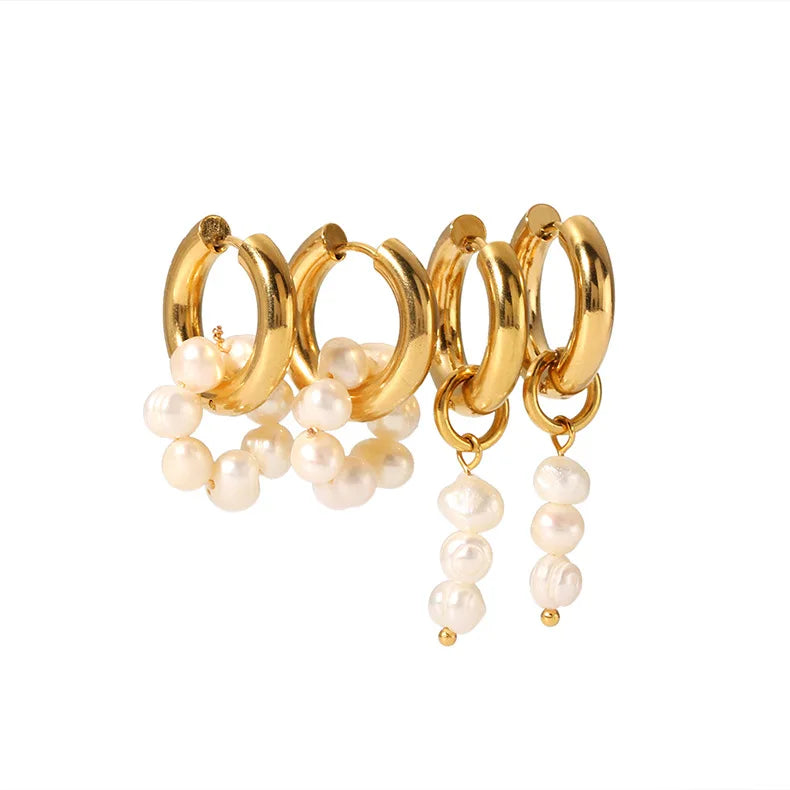 non tarnish earrings 18K Gold Plated Stainless Steel Circle Hoop Earring Geometric Baroque Pearl Drop Earring for Parties